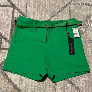 Chocolat Blu Vibrant Green High Waist Shorts with Belt